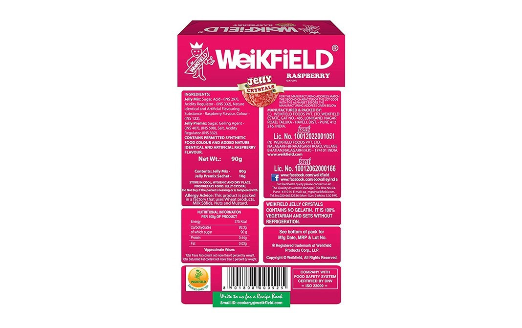 Weikfield Jelly Crystals, Raspberry Flavour    Box  90 grams